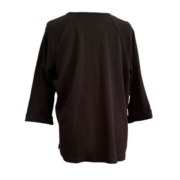 Quacker Factory XL Womens Black Pullover Top With Rhinestone Detail 3/4 Sleeves - Picture 2 of 6